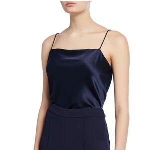 Milly Spaghetti Strap Cropped Satin Camisole in black size large